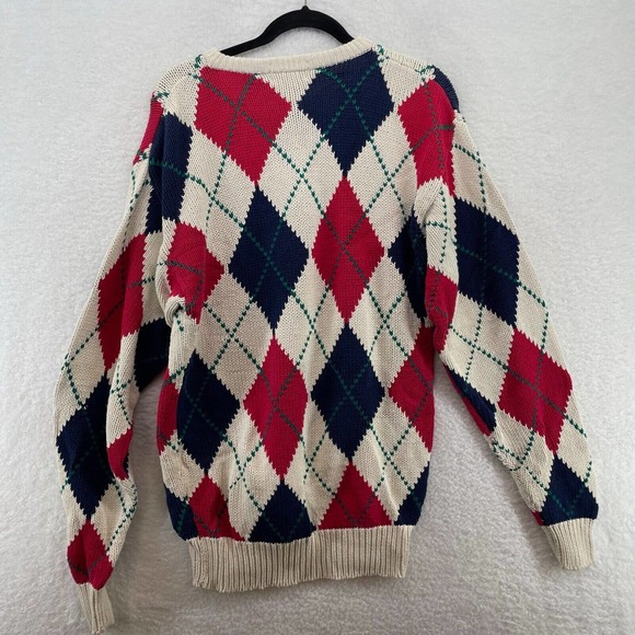 Parker of vienna Mens sweater size large Diamond pullover golf Red chunky knit - Picture 6 of 8
